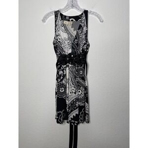 Yvos Womens Paisley Floral Sleeveless Tunic Top Black Jewel Waist Size M Y2K